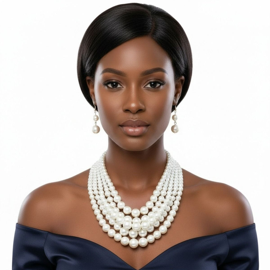 Multi Strand Cream Pearl Statement Necklace Set Chic Elegant Jewelry