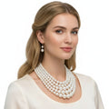 Multi Strand Cream Pearl Statement Necklace Set Elegant Chic Jewelry