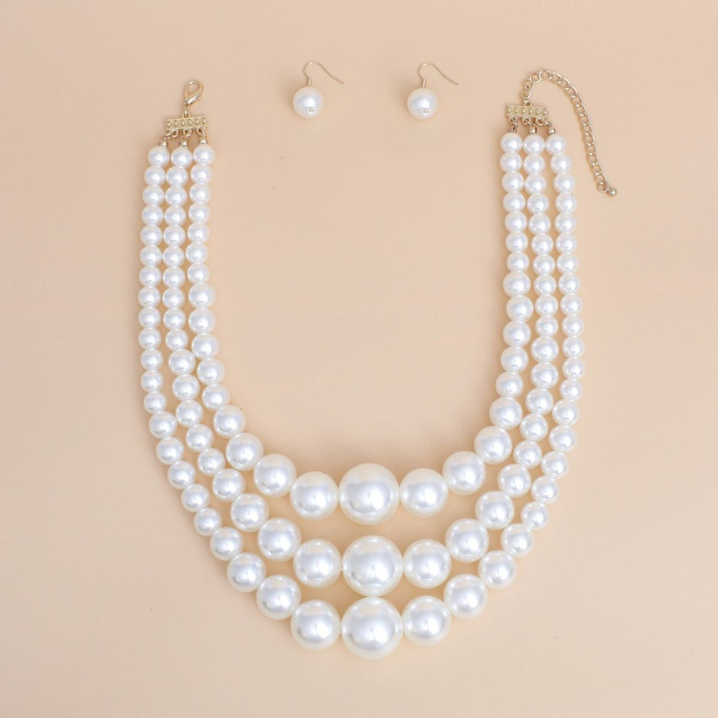 Layered Pearl Necklace Cream Bubble Gum 3-Layer Stylish Statement Jewelry for Women