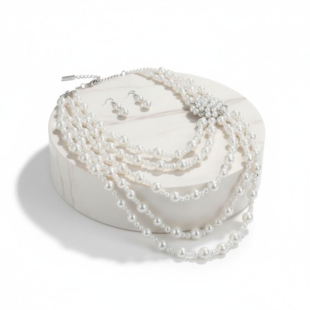 Pearl Brooch Necklace Elegant White Statement Jewelry Accessory