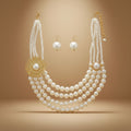 Statement Chunky Necklace Cream Pearl Floral Detail 4 Layer Layered Chic Jewelry