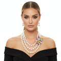 Multi-Color Infinity Ring and 3-Layer Pearl Necklace Set – Stylish Layered Statement Jewelry