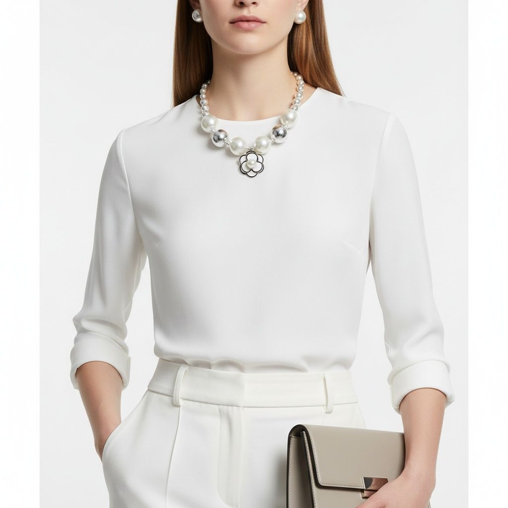 Statement Necklace Silver Ball Pearl Camellia Flower Choker Stylish Jewelry