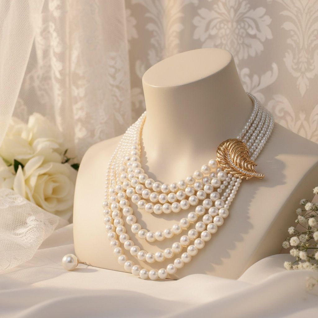 Statement Brooch Necklace with Cream Pearl and Detachable Feather, Stylish Fashion Accessory