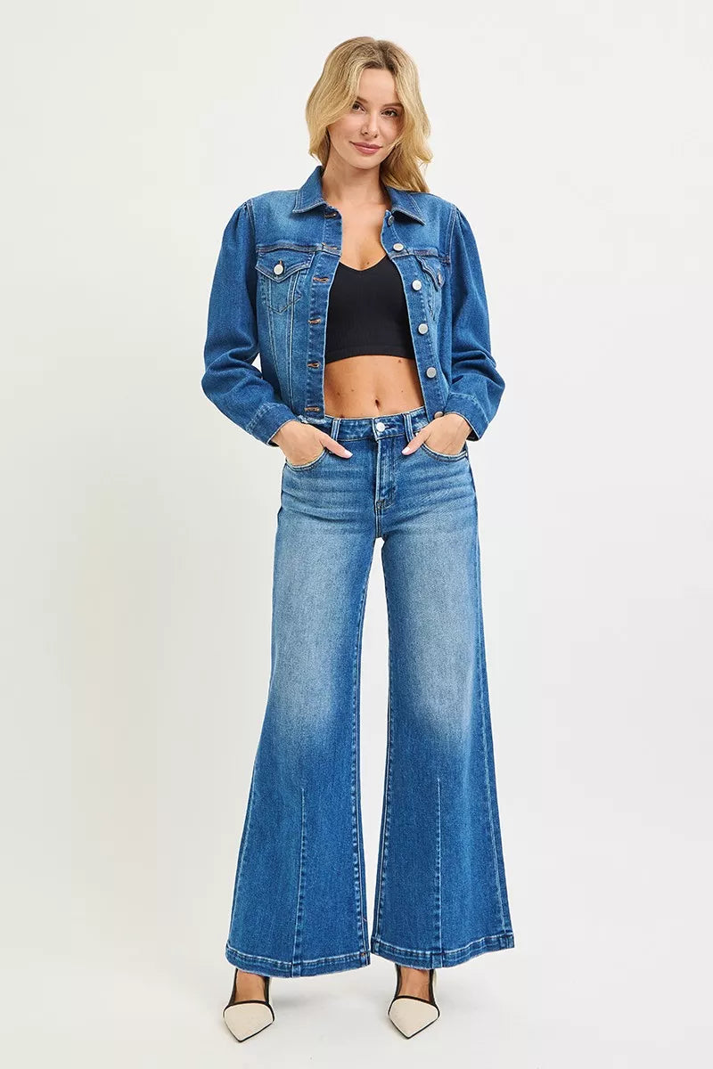 Full Size Mid Rise Wide Leg Jeans with Flared Look Plus Size
