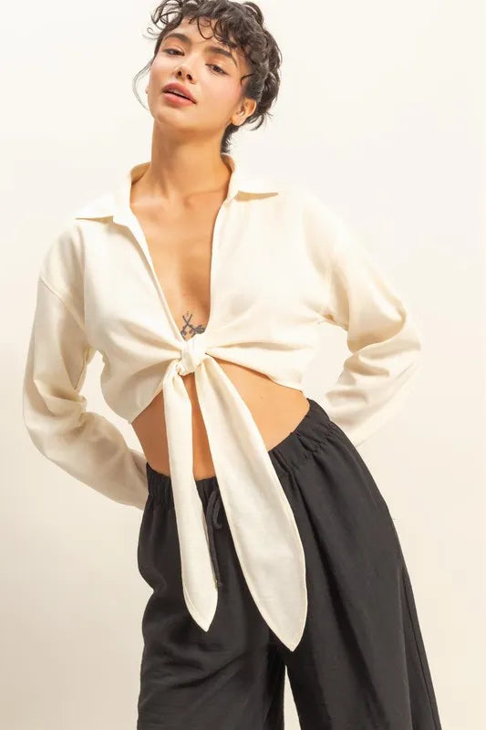 Washed Tie Front Crop Top