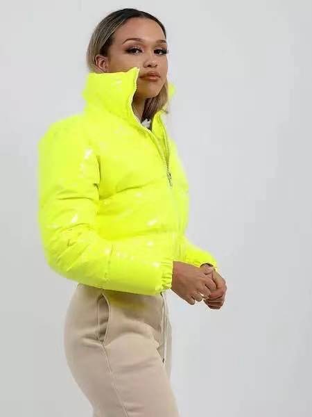 Glossy PU Leather Puffer Jacket - Streetwear Quilted Down Jacket with Stand Collar (96-99% Grey Goose Down) | Fashion Loose Fit Zipper Jacket for Women/Men | 9 Colors (Black, Pink, Yellow, More)