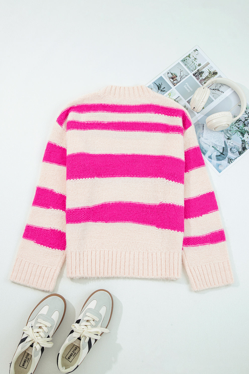 Rose Red I KNOW WAHT I WAT Sequin Letter Graphic Colorblock Loose Sweater