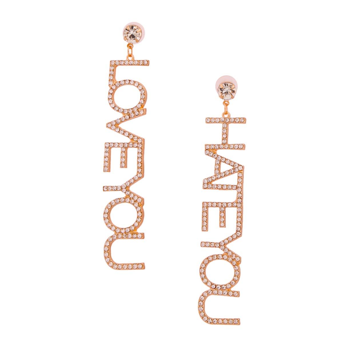 Statement Gold Love You Hate You Earrings Stylish Fashion Jewelry