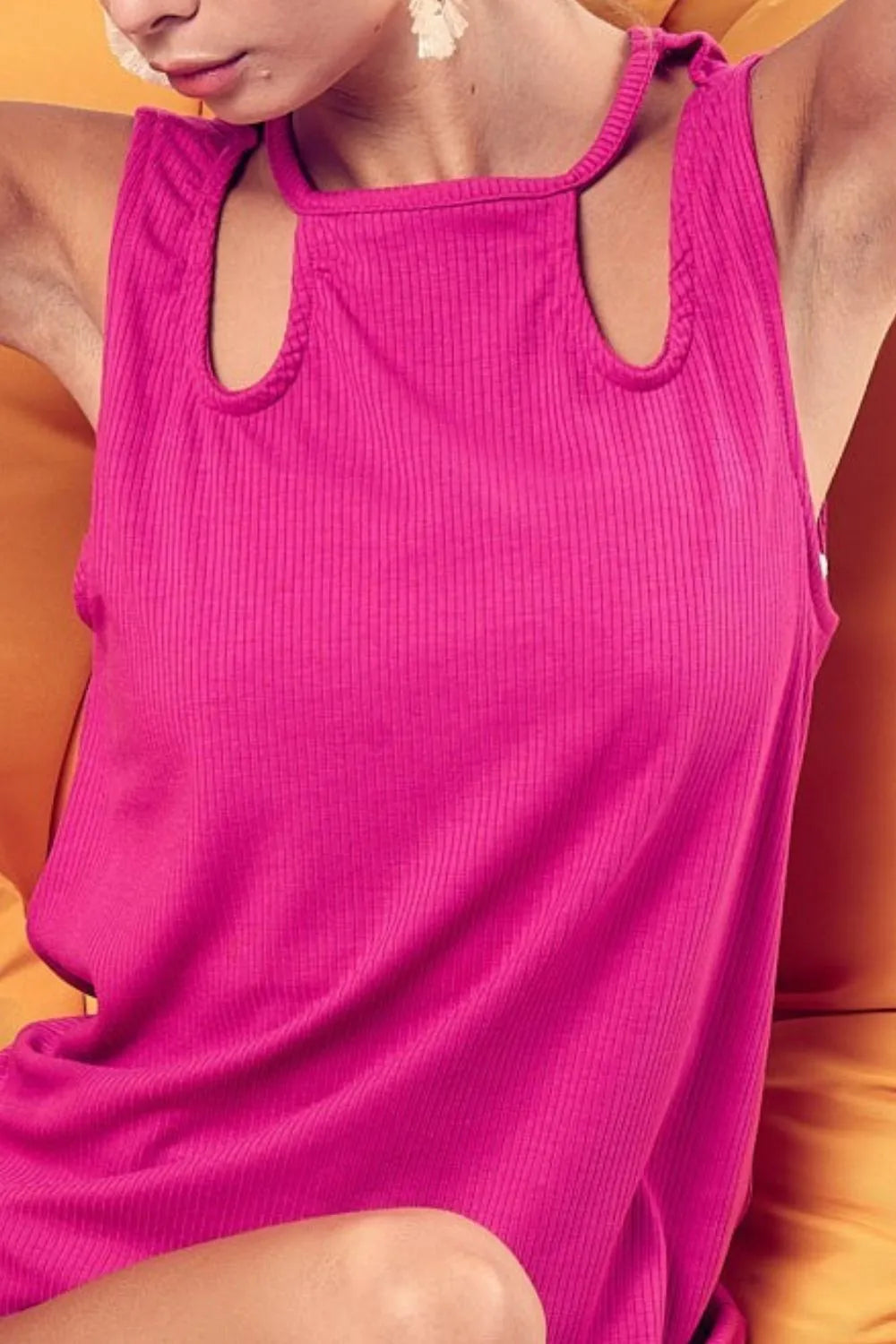 Rib Knit Shoulder Cut Out Detaied Top