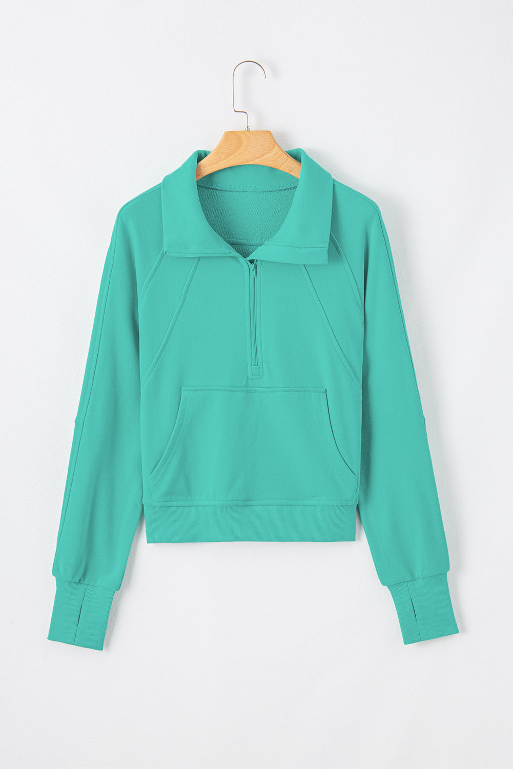 Quarter Zip Stand Neck Kangaroo Pocket Sweatshirt