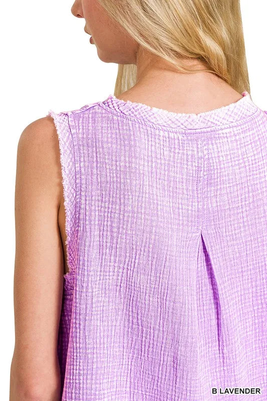 Double Gauze Raw Edge Acid Washed Tank