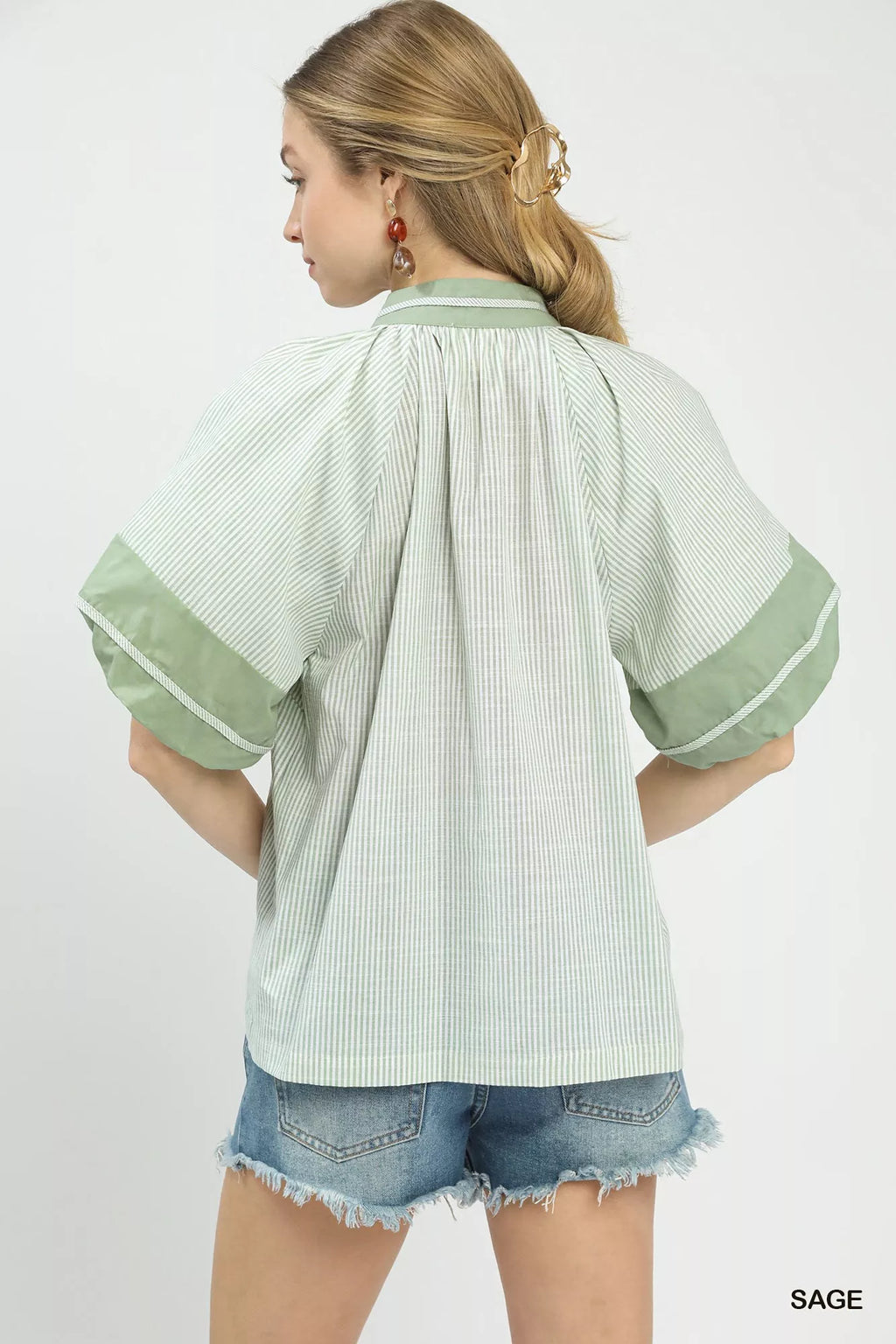 Striped Mixed Puff Sleeve Blouse