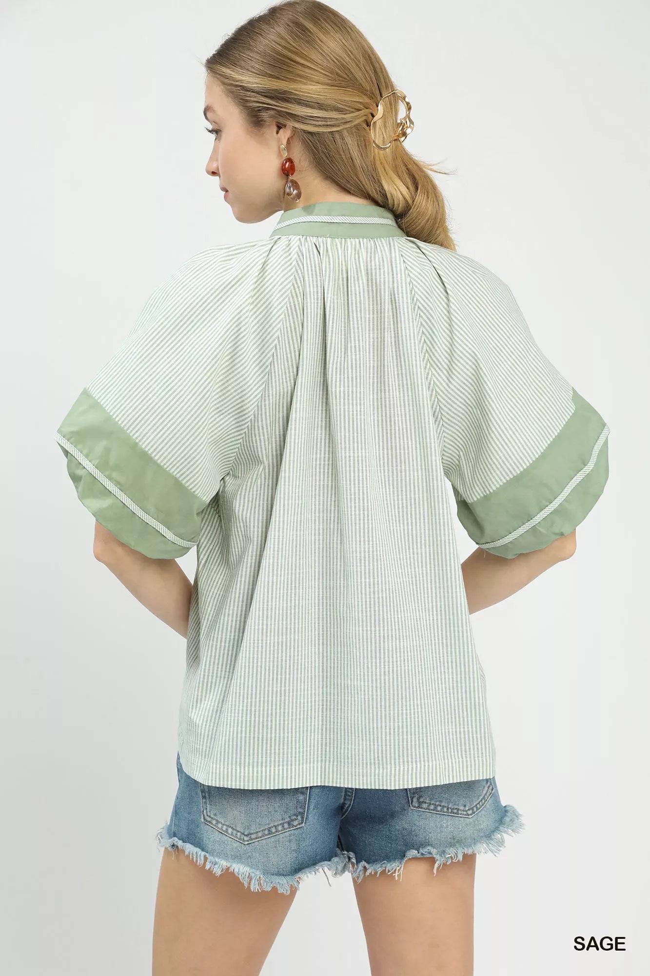 Striped Mixed Puff Sleeve Blouse