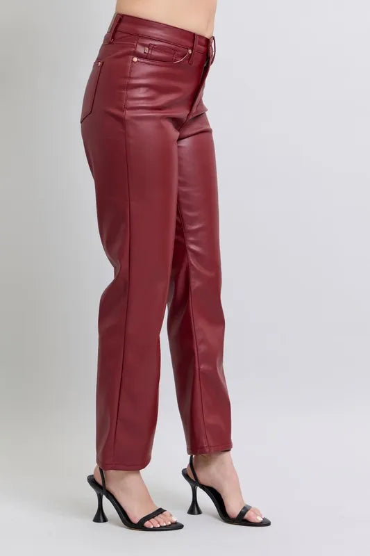 Full Size High Waist Tummy Control Faux Leather Straight Pants Plus Size