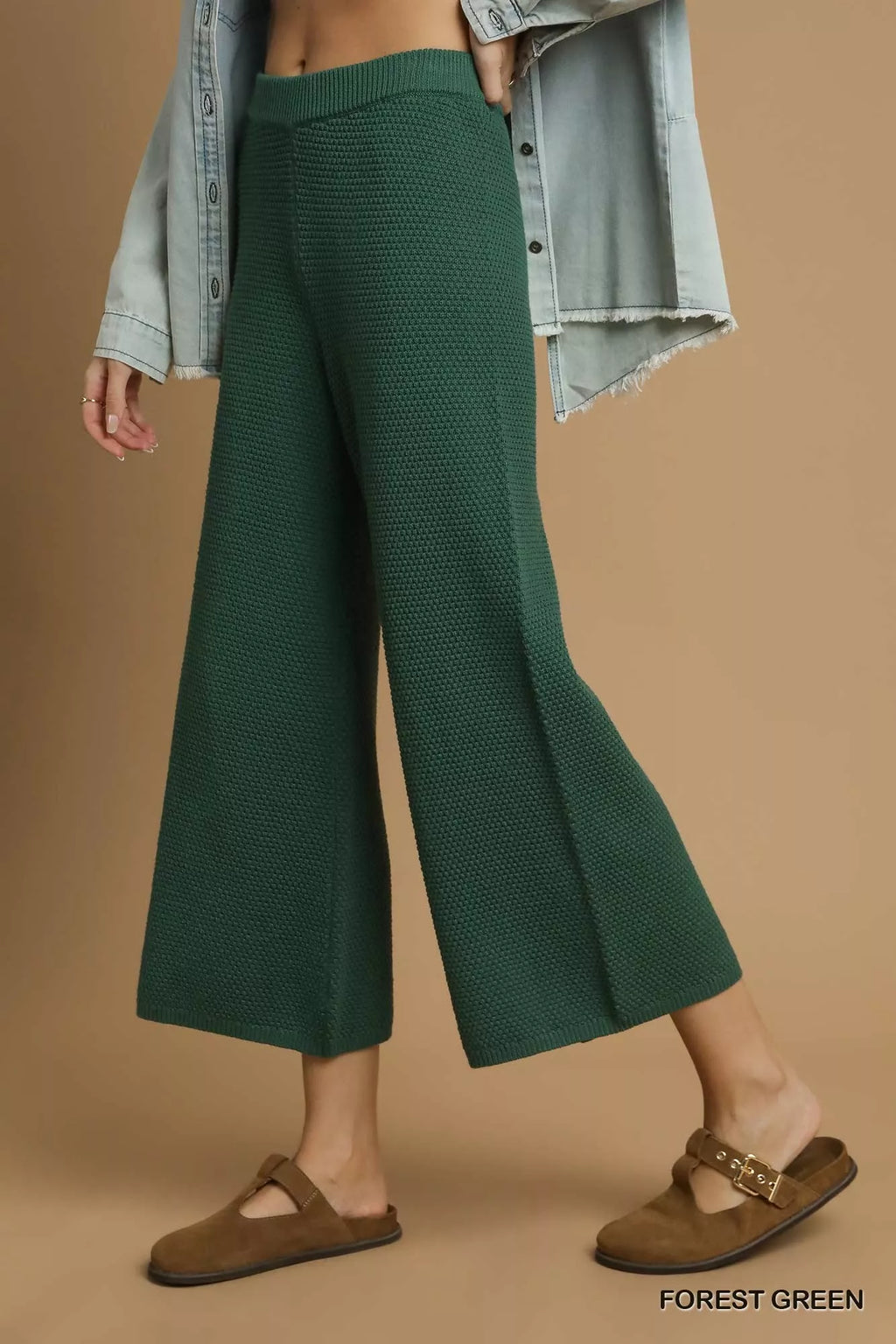 Textured Knit Wide Leg Pants