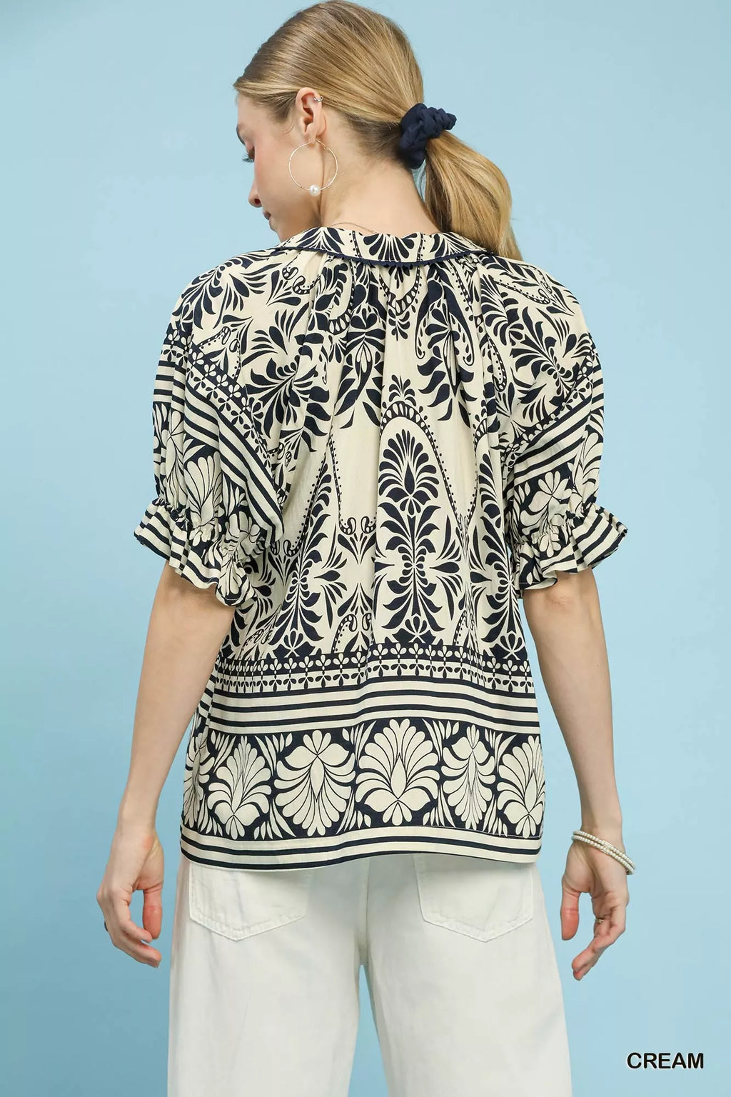 Two Tone Boarder Print Top