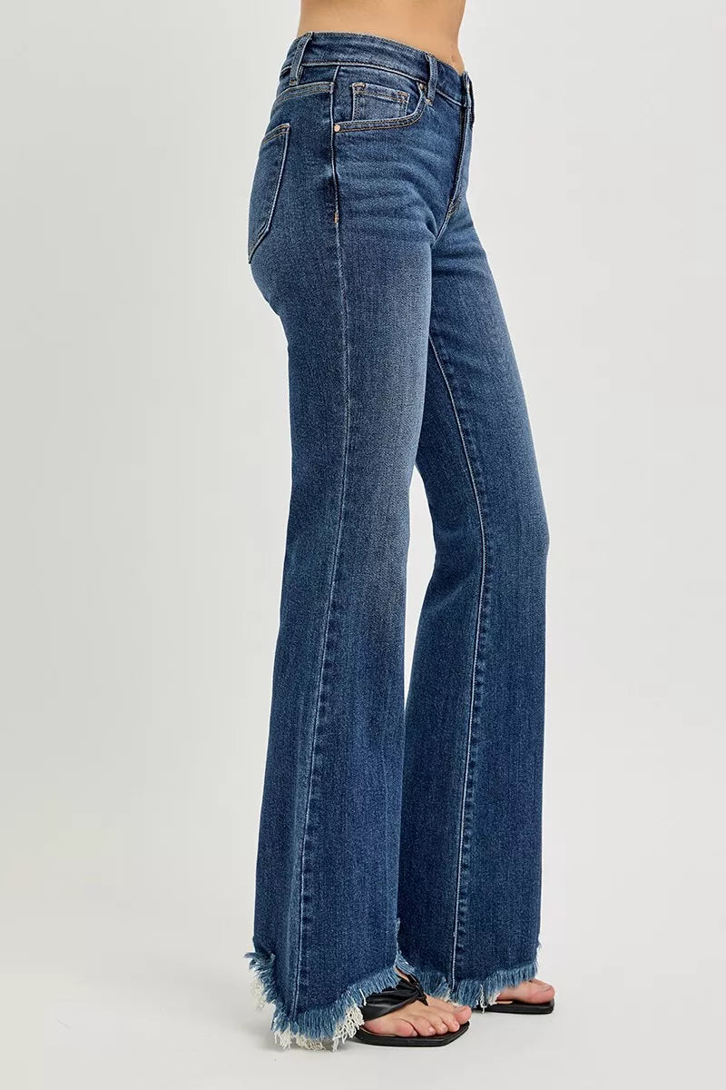 Full Size Mid Rise Flare Frayed Hem Jeans Plus Size