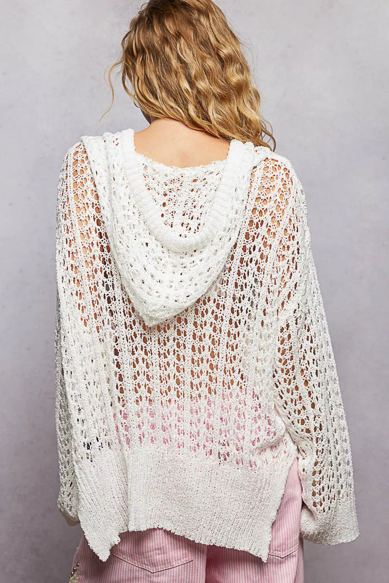 Openwork Round Neck High Low Knit Top