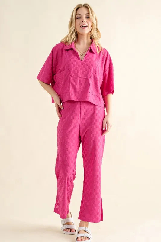 Brushed Texture Checker Board Pattern Casual Top
