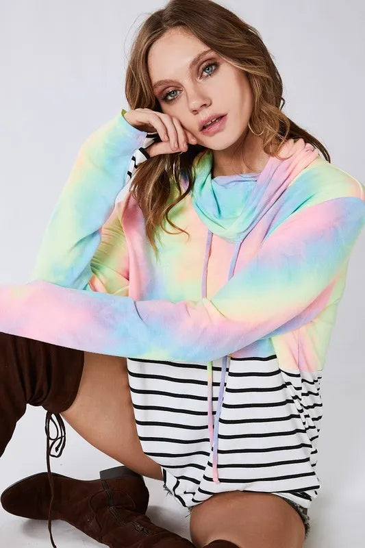 Tie Dye French Terry Cowl Neck Top
