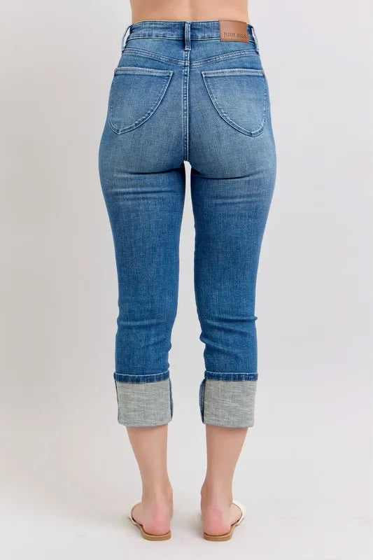 Full Size Skinny Cuff Capris Jeans with Pockets Plus Size