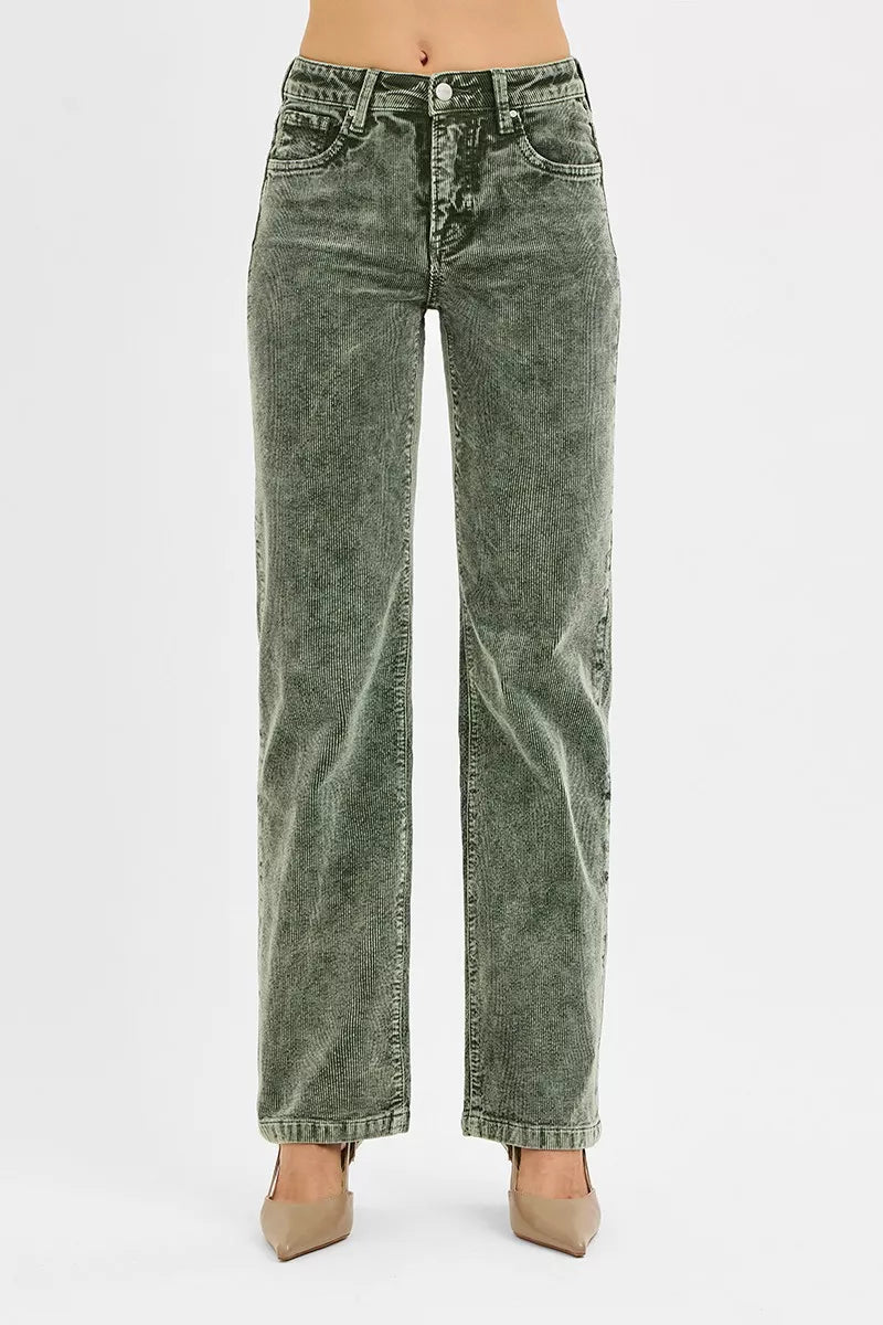 Tummy Control Mid Rise Straight Leg Corduroy Pants