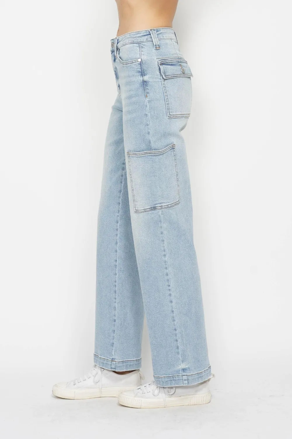 Full Size High Waist Straight Cargo Jeans