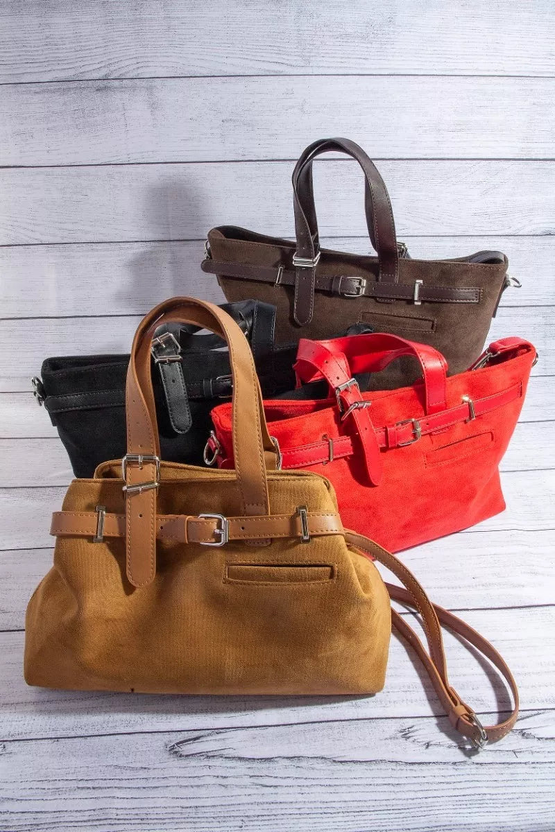 Faux Leather Buckle Strap Detail Tote Bag