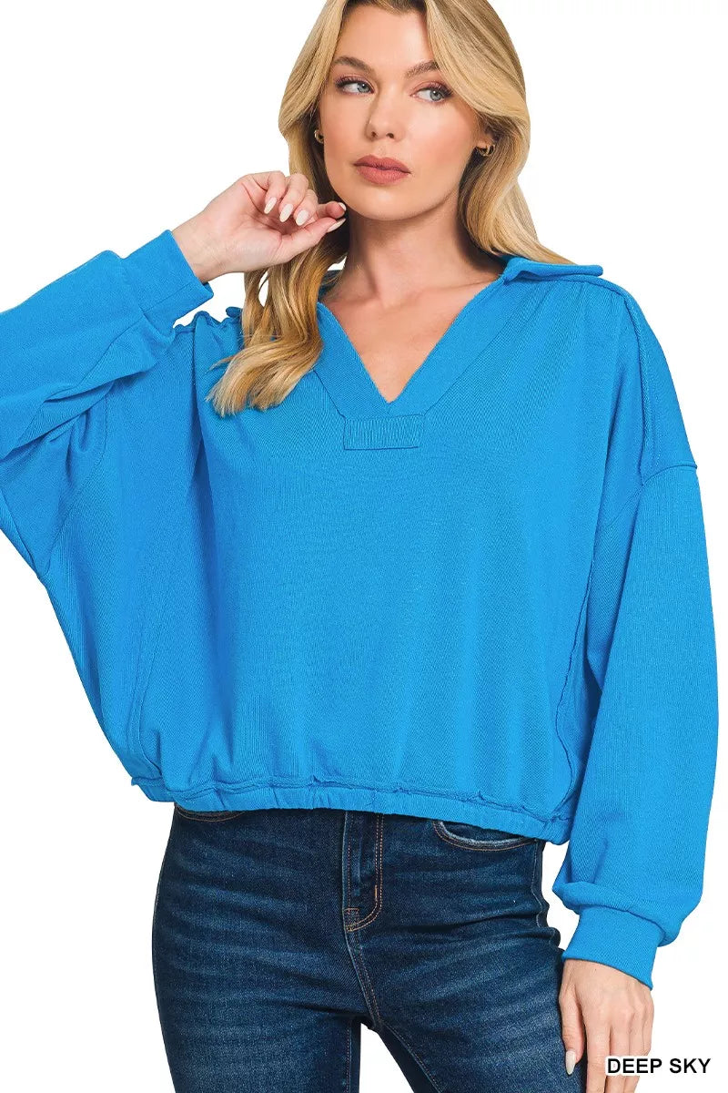 French Terry Collared Exposed Seam Sweatshirt