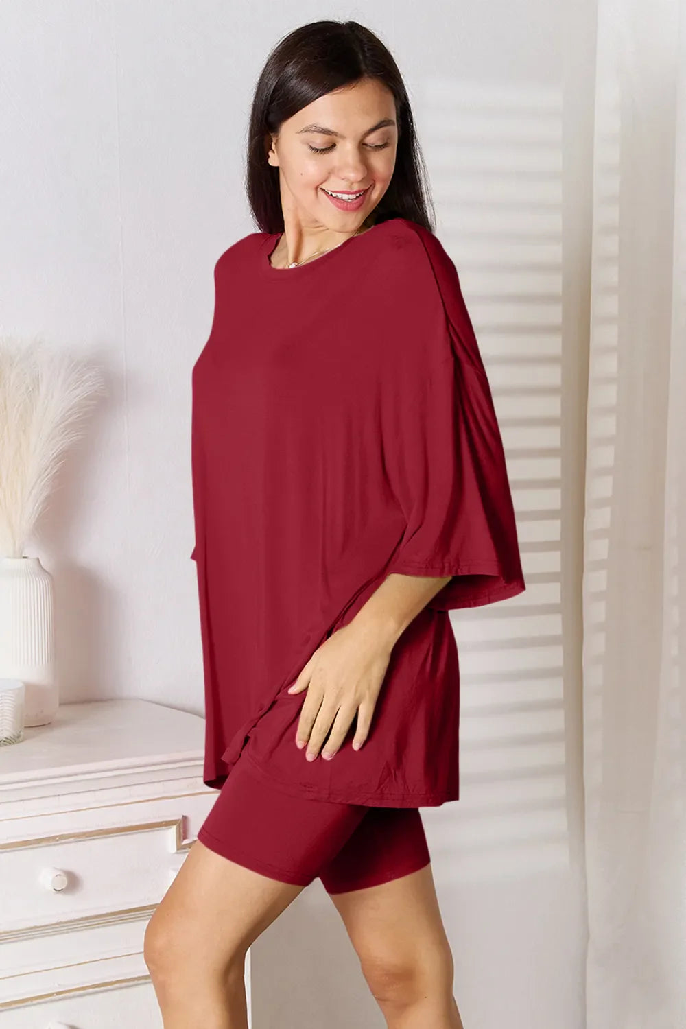 I am a Fashion Junky Full Size Soft Rayon Three-Quarter Sleeve Top and Shorts Set