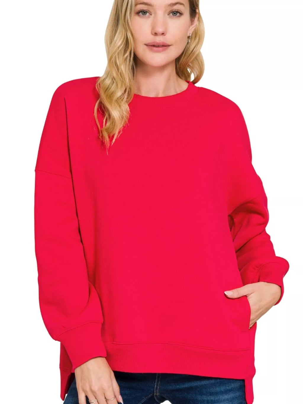 Full Size Fleece Hi-low Boyfriend Sweatshirts with Pockets Plus Size
