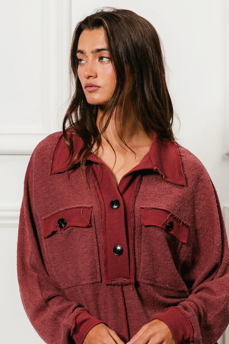 Cp French Terry Cut Edge Detail Collared Top