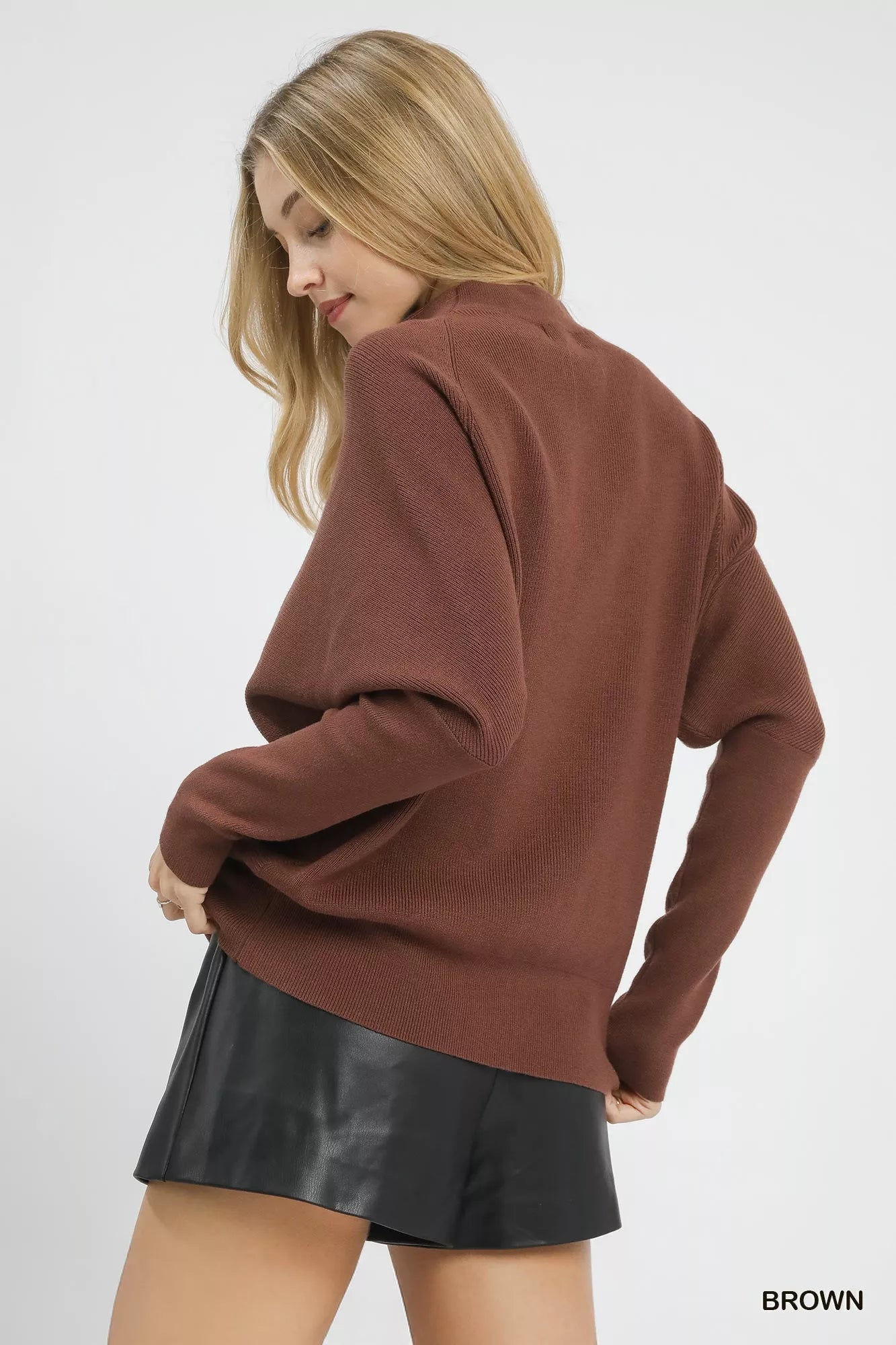 Draped Turtleneck Long Sleeve Knit Top