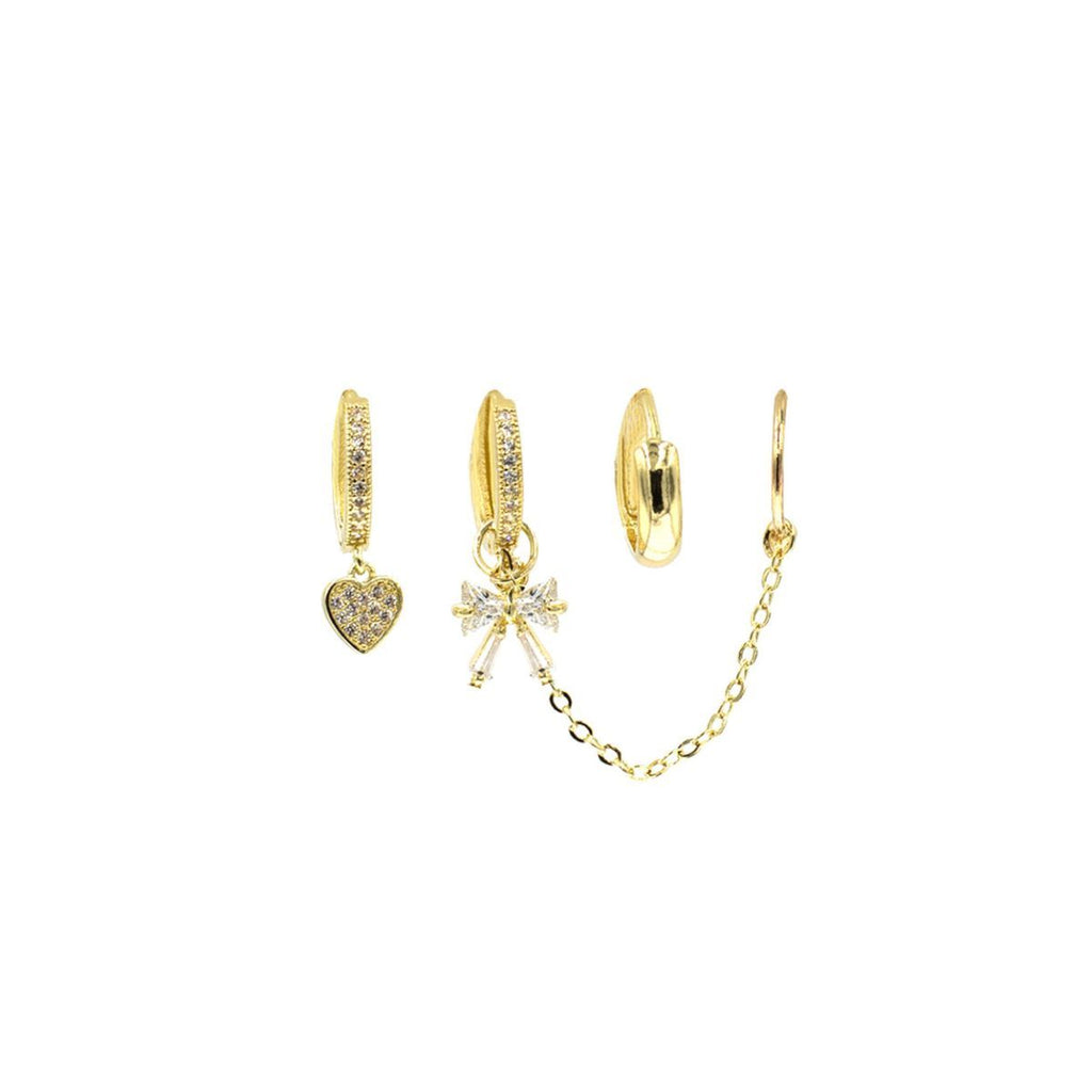 Huggie Hoop Earrings Set with CZ Pave Bow Ear Cuffs – Trendy Chic Jewelry