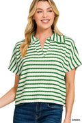 Striped Split Neck Collared Top