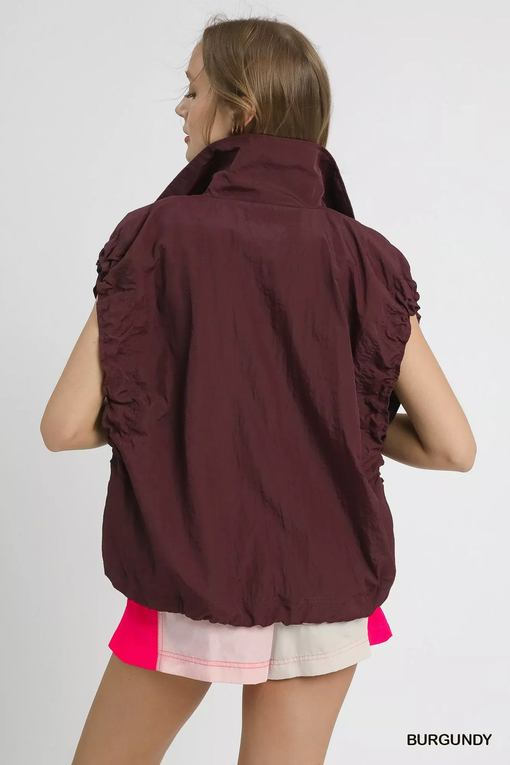 Drawstring Hem Nylon Vest with Pockets