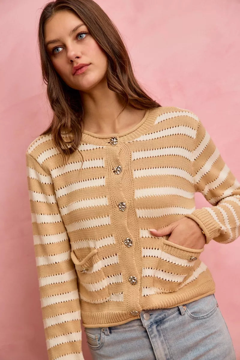 Stripe Long Sleeves Button Sweater Cardigan