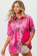 Leopard Print Short Sleeve Silky Satin Shirt Top