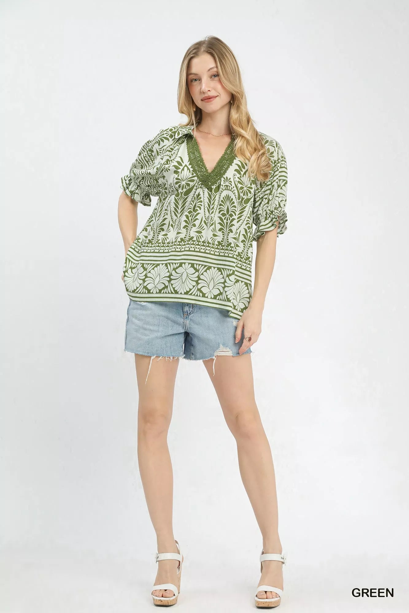 Two Tone Boarder Print Top