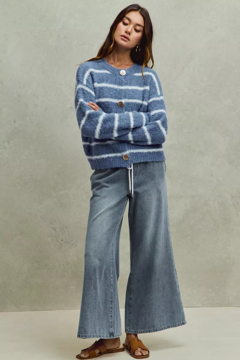 Mid Rise Elastic Waist Flare Denim Jeans