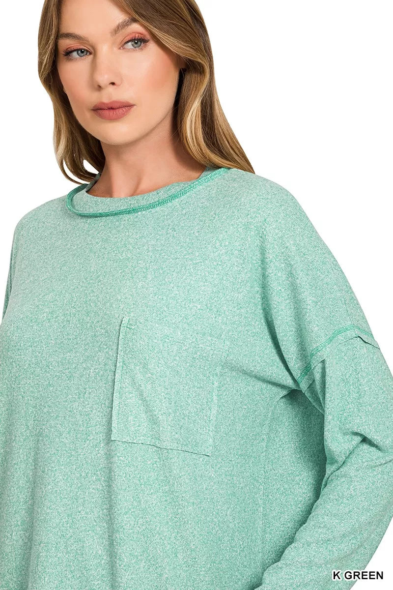 Soft Melange Hacci Round-Neck Long Sleeve T-Shirt