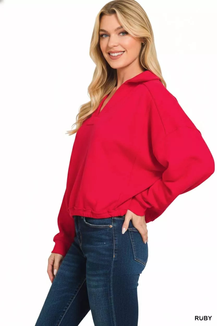 French Terry Collared Exposed Seam Sweatshirt