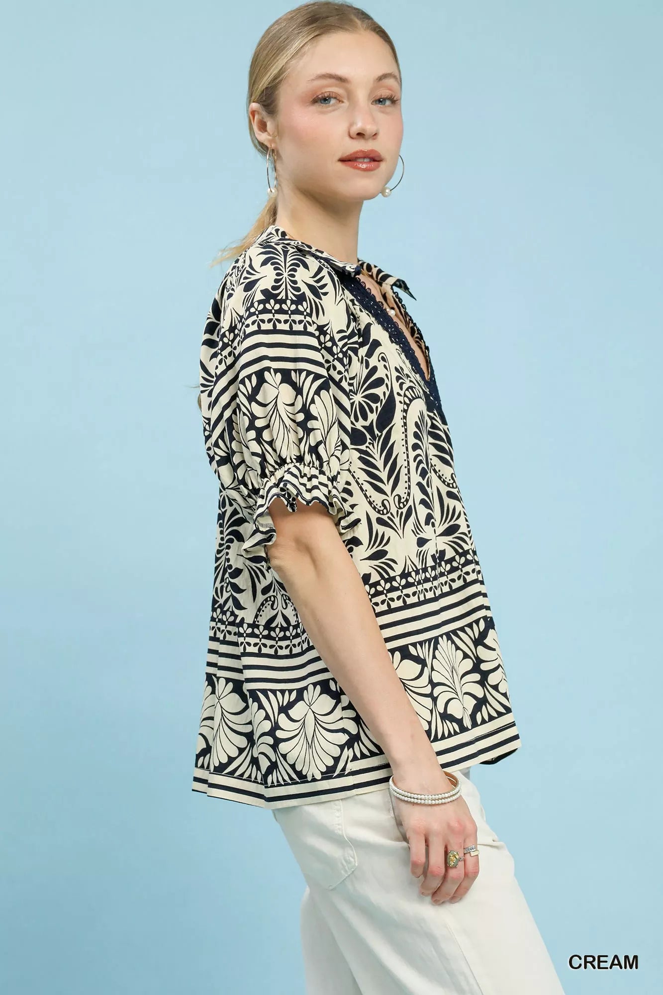 Two Tone Boarder Print Top