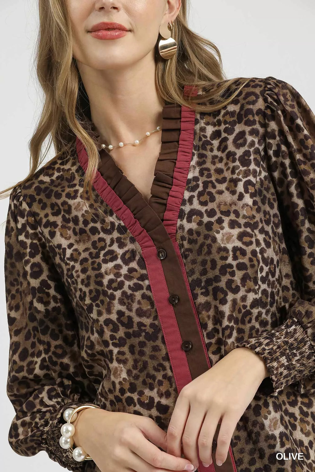 Ruffle Trim Leopard Print Shirt