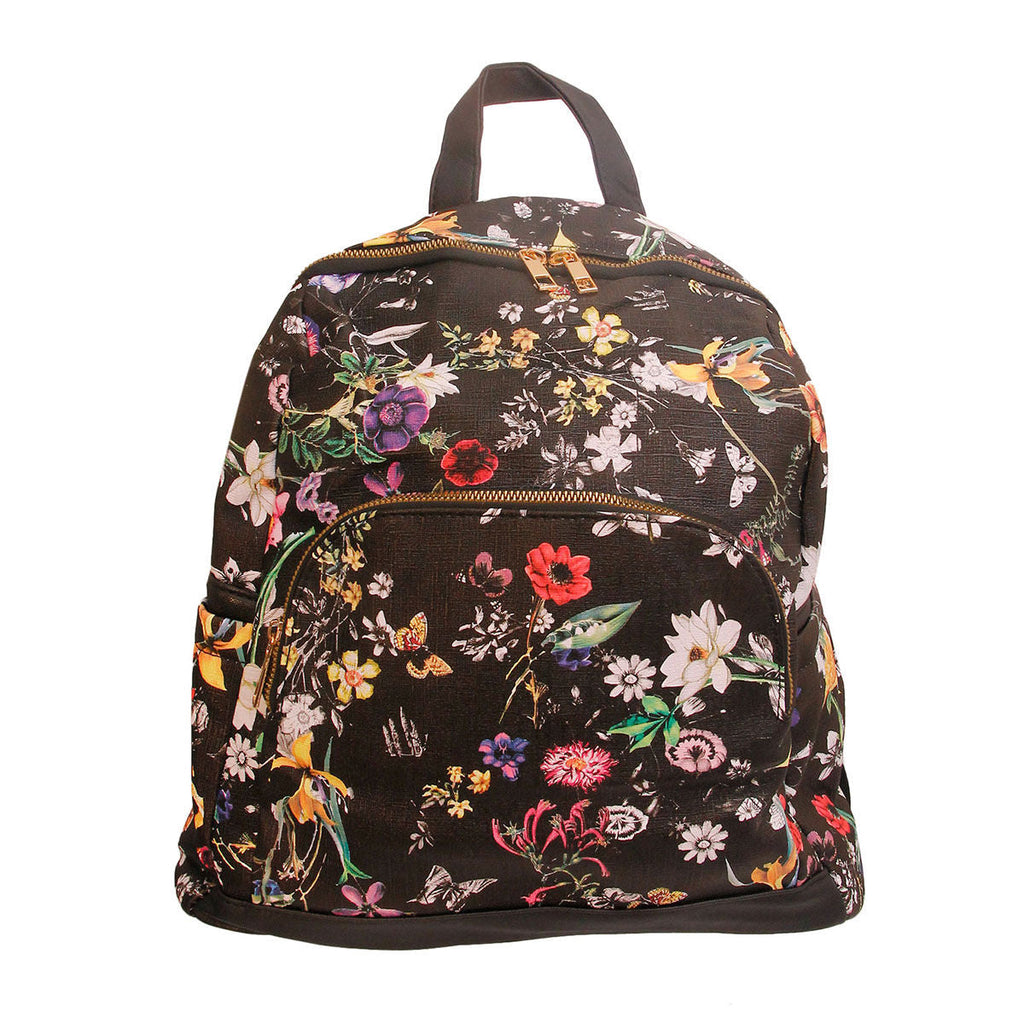 Fashion Backpack Black Leather Floral Stylish Casual Chic