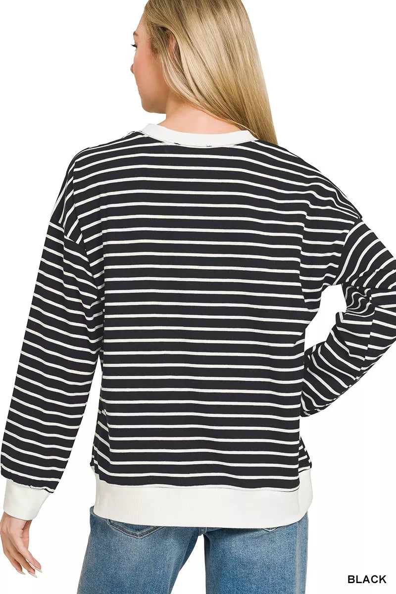 Contrast Striped Round Neck Sweatshirt