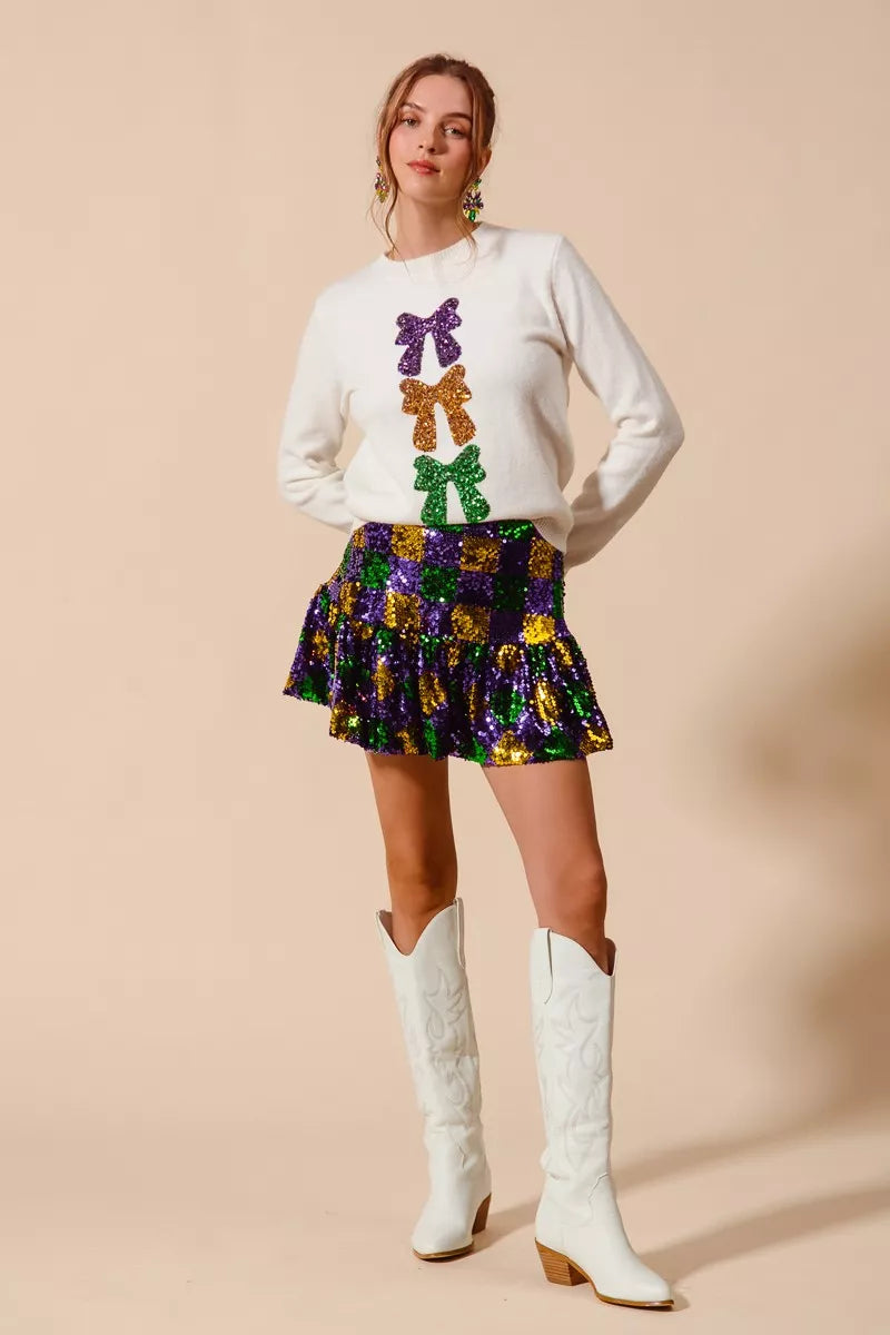 Mardi Gras Checker Sequins Mini Skirt
