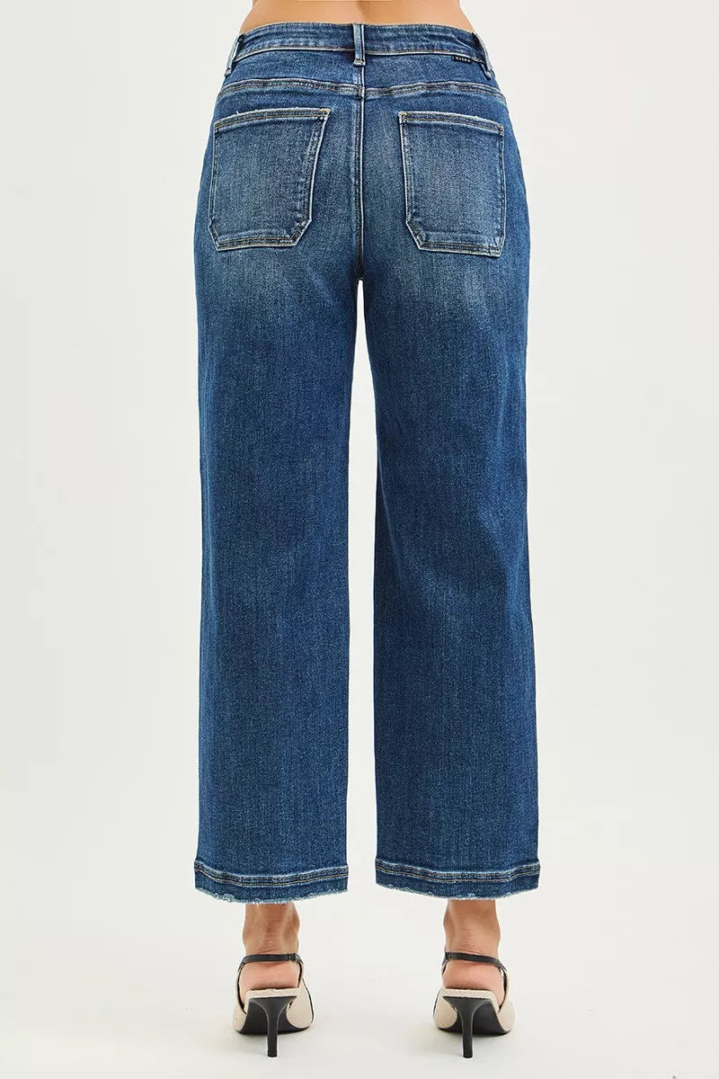 Slouchy Cropped Baggy Jeans with Front Patch Pocket
