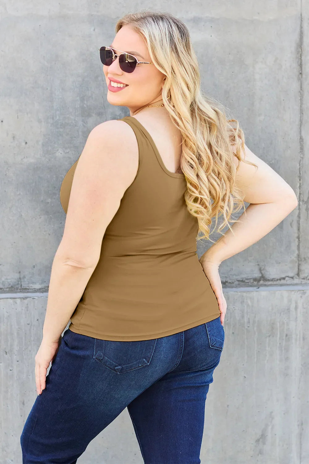 I am a Fashion Junky Full Size Square Neck Wide Strap Tank